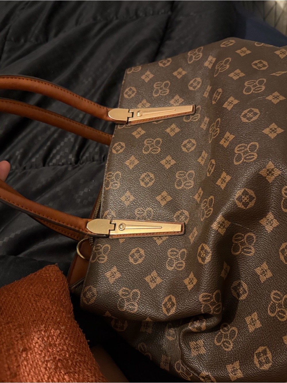 CeCe Brown Monogram Double-Handle Tote with Tan Accents - rarely used